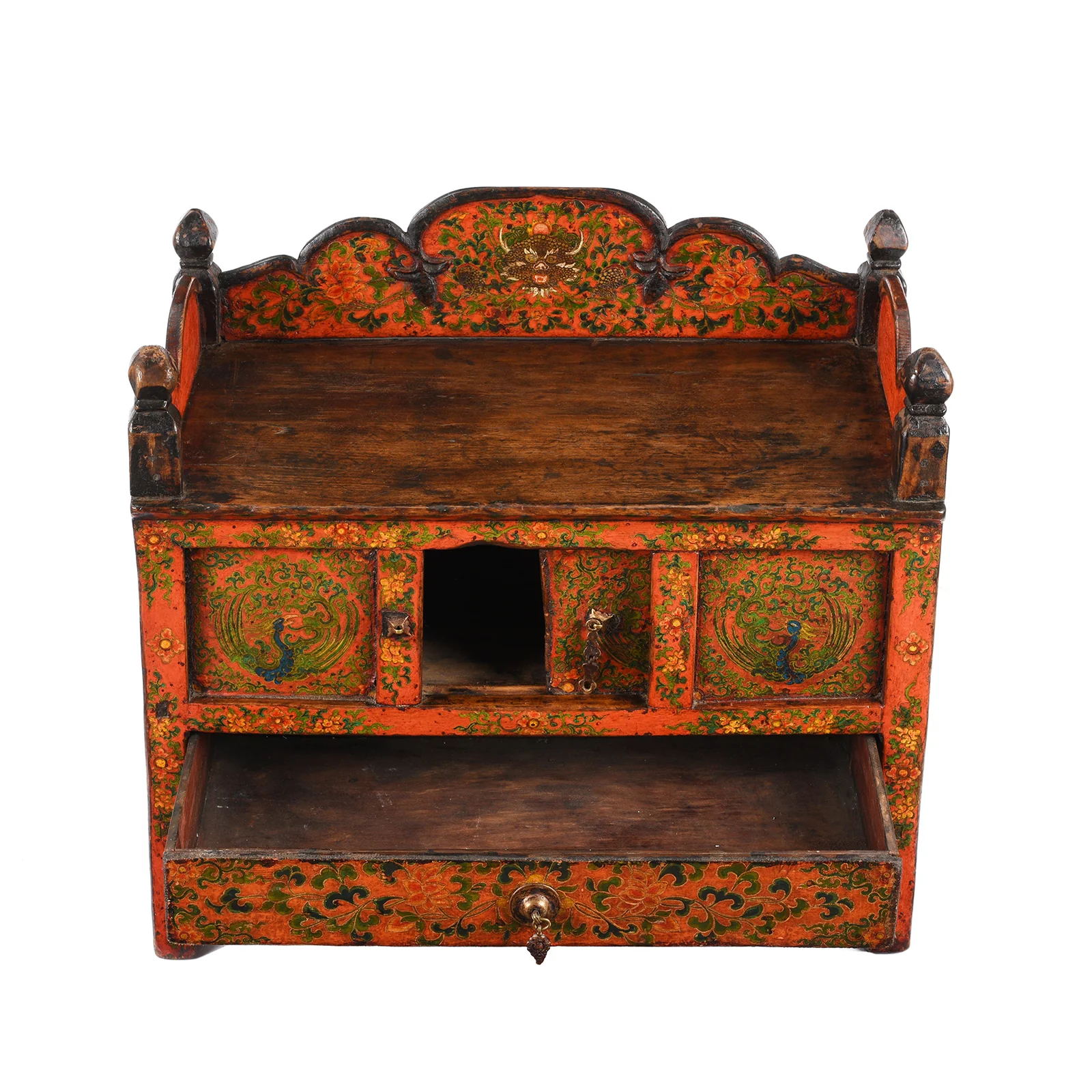 Painted Pegam Prayer Table From Tibet With Original Painting - 19th Century - Image 4