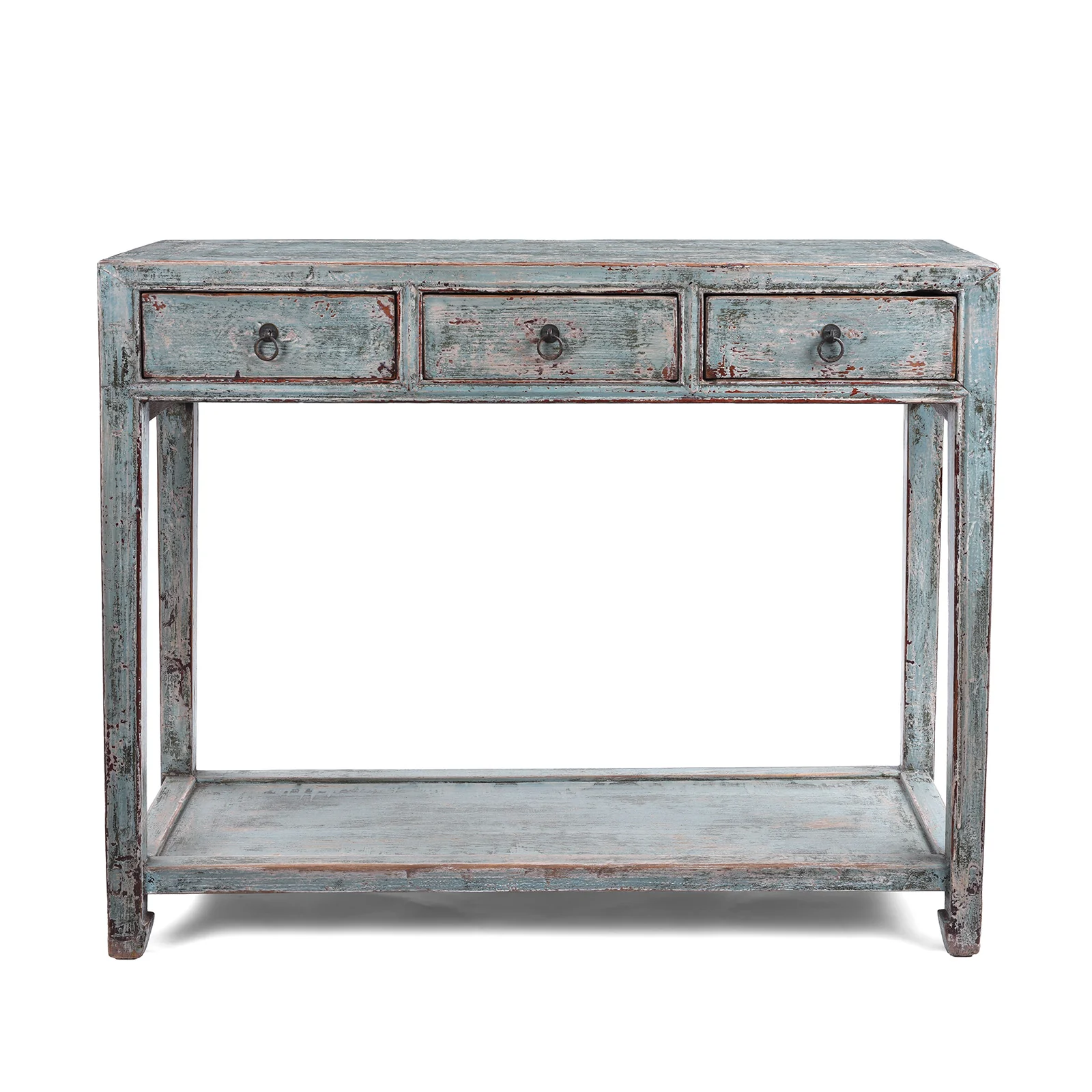 Reproduction Chinese Turquoise Lacquer 3 Drawer Console Table From Shandong