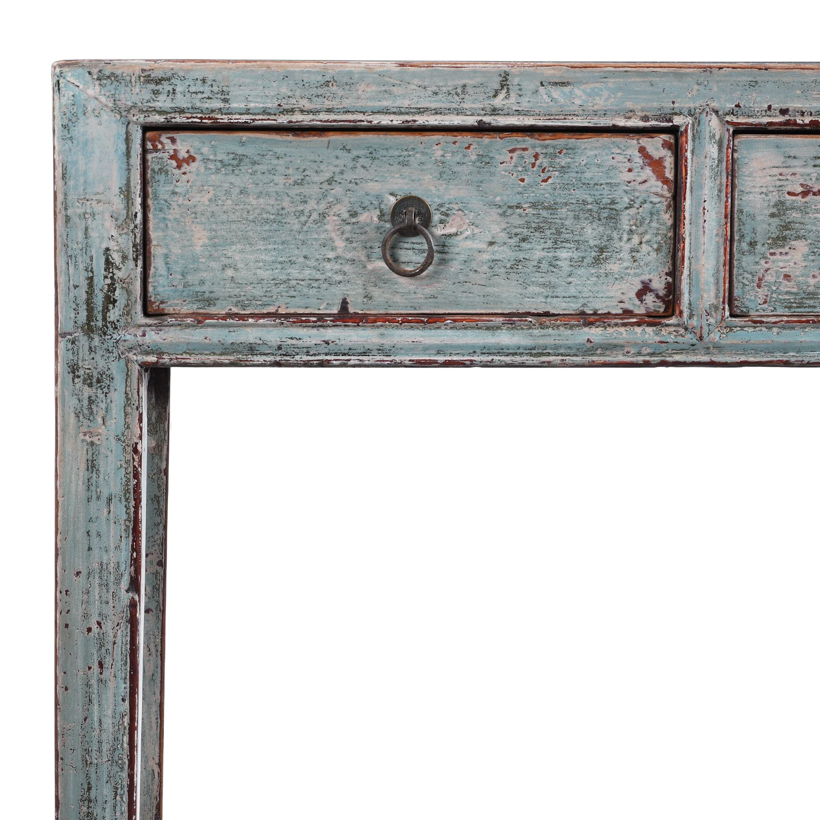 Reproduction Chinese Turquoise Lacquer 3 Drawer Console Table From Shandong - Image 2
