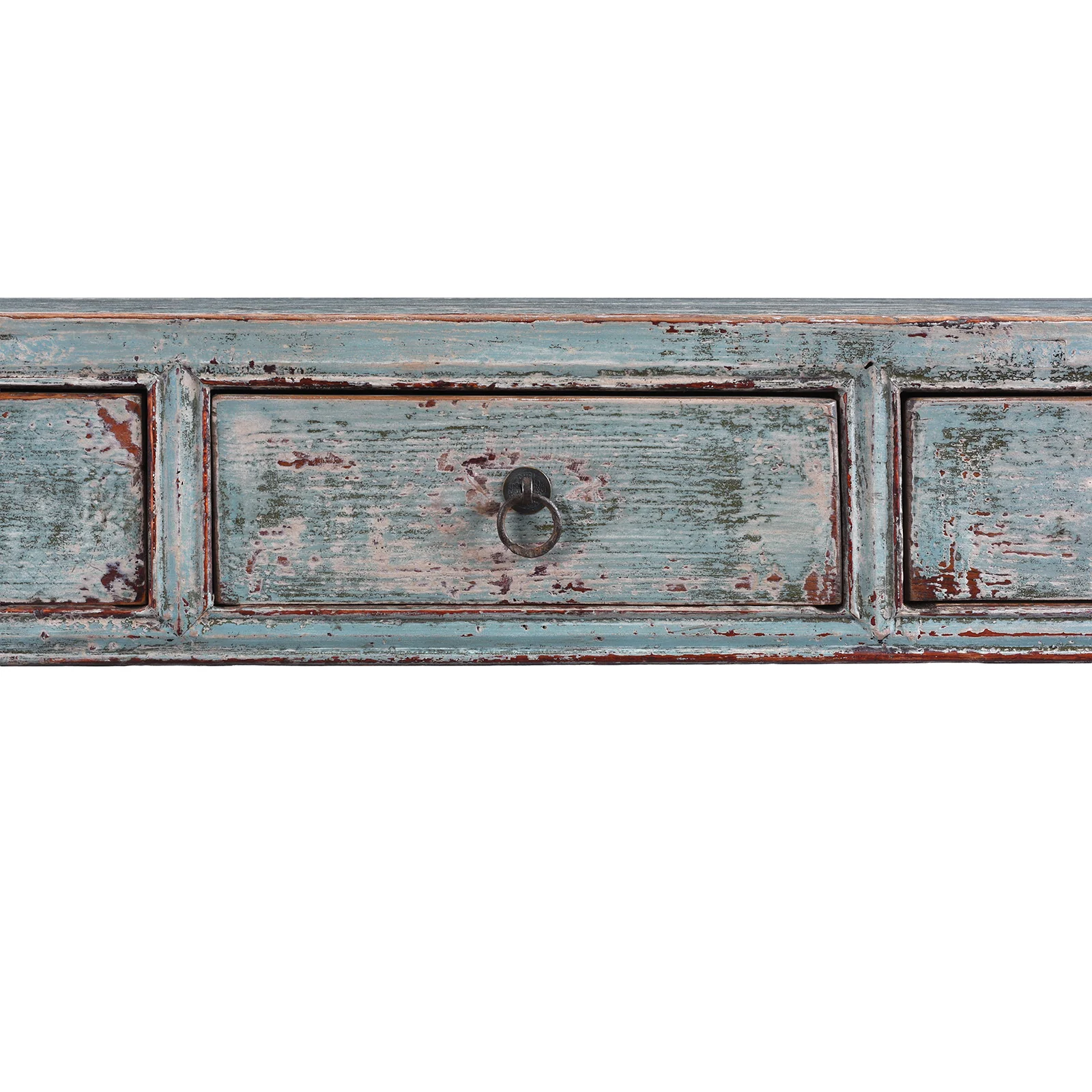 Reproduction Chinese Turquoise Lacquer 3 Drawer Console Table From Shandong - Image 5