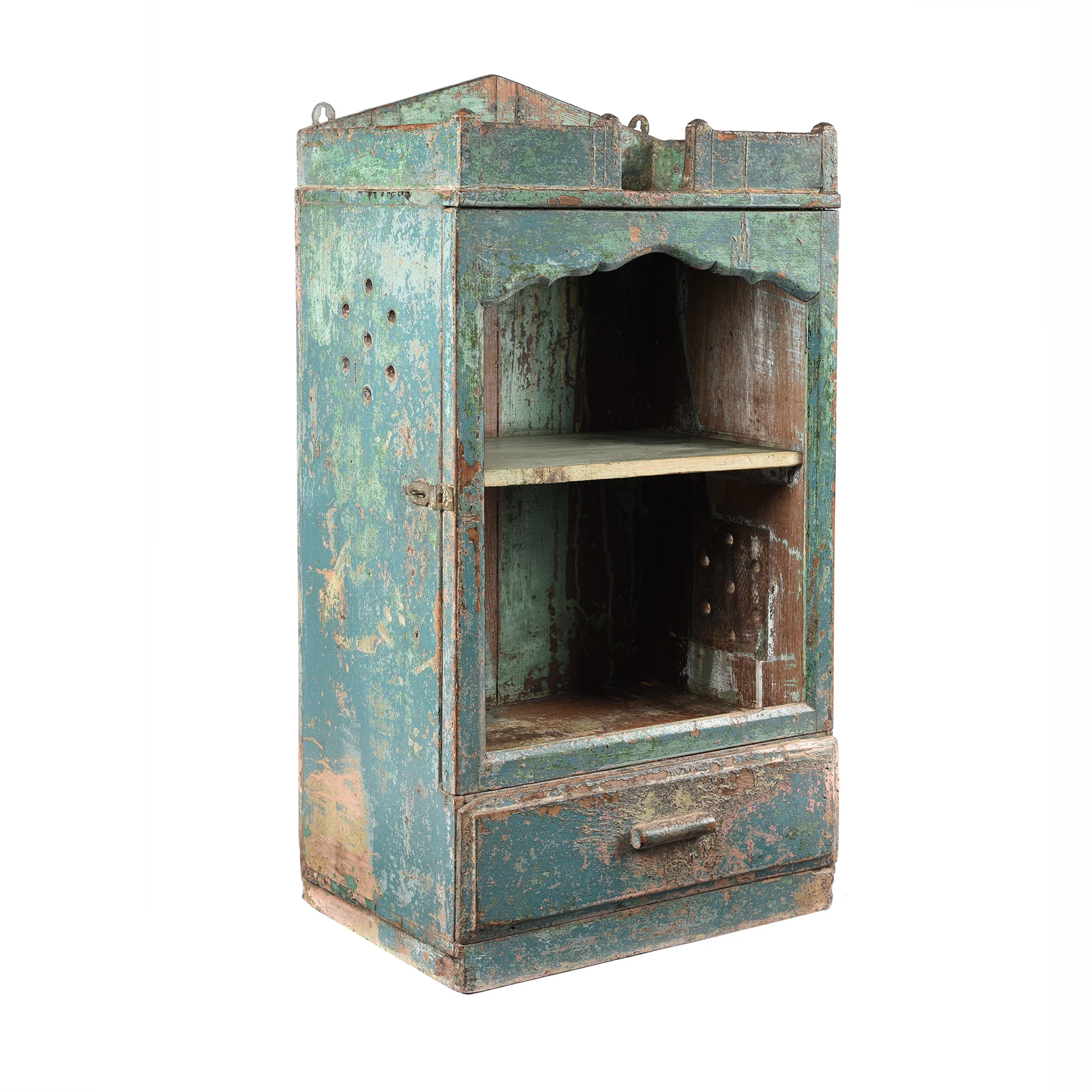 Aqua Painted Teak Glazed Wall Cabinet - Ca 1930 - Image 4