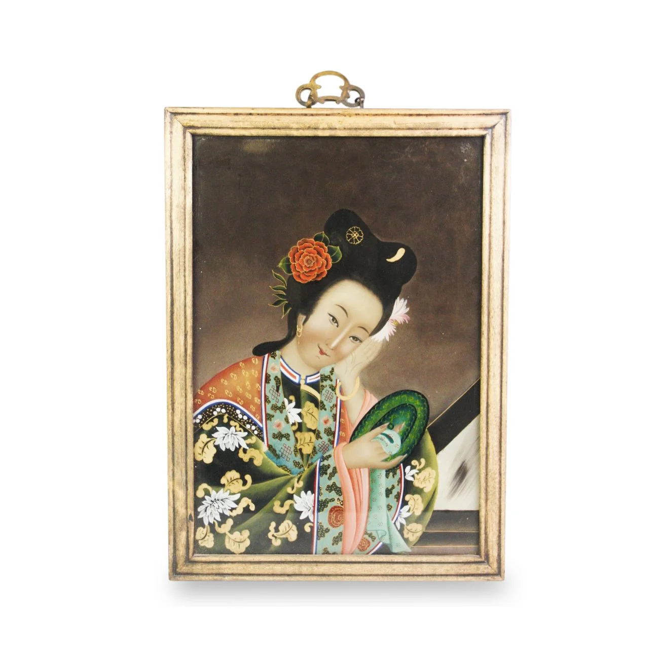 Vintage Chinese Reverse Glass Painting Of A Courtesan - Ca 1930's