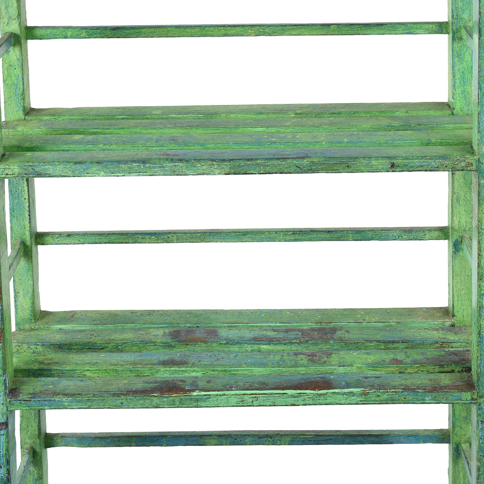Vintage Green Painted Indian Teak Slated Shelf - Ca 1930 - Image 4