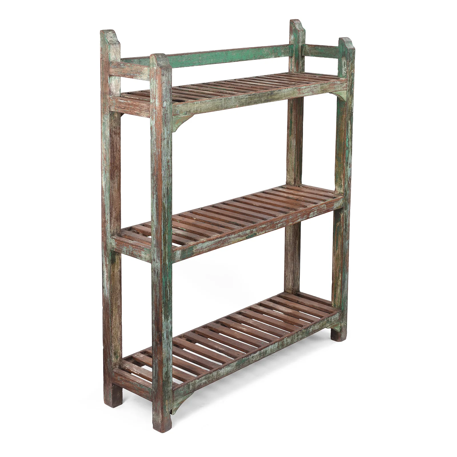 Green Painted Slatted Teak Shelf - Ca 1930 - Image 3