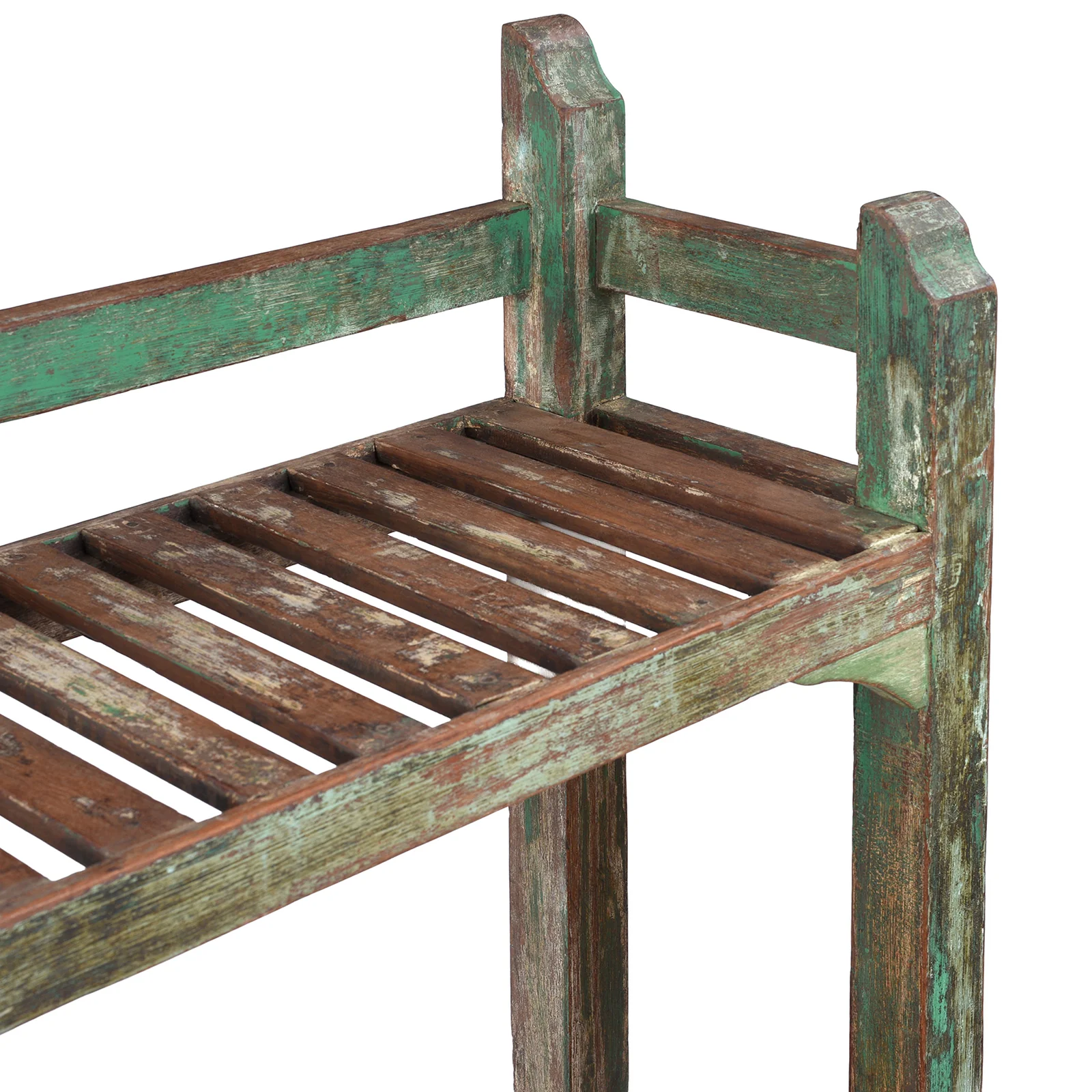 Green Painted Slatted Teak Shelf - Ca 1930 - Image 4