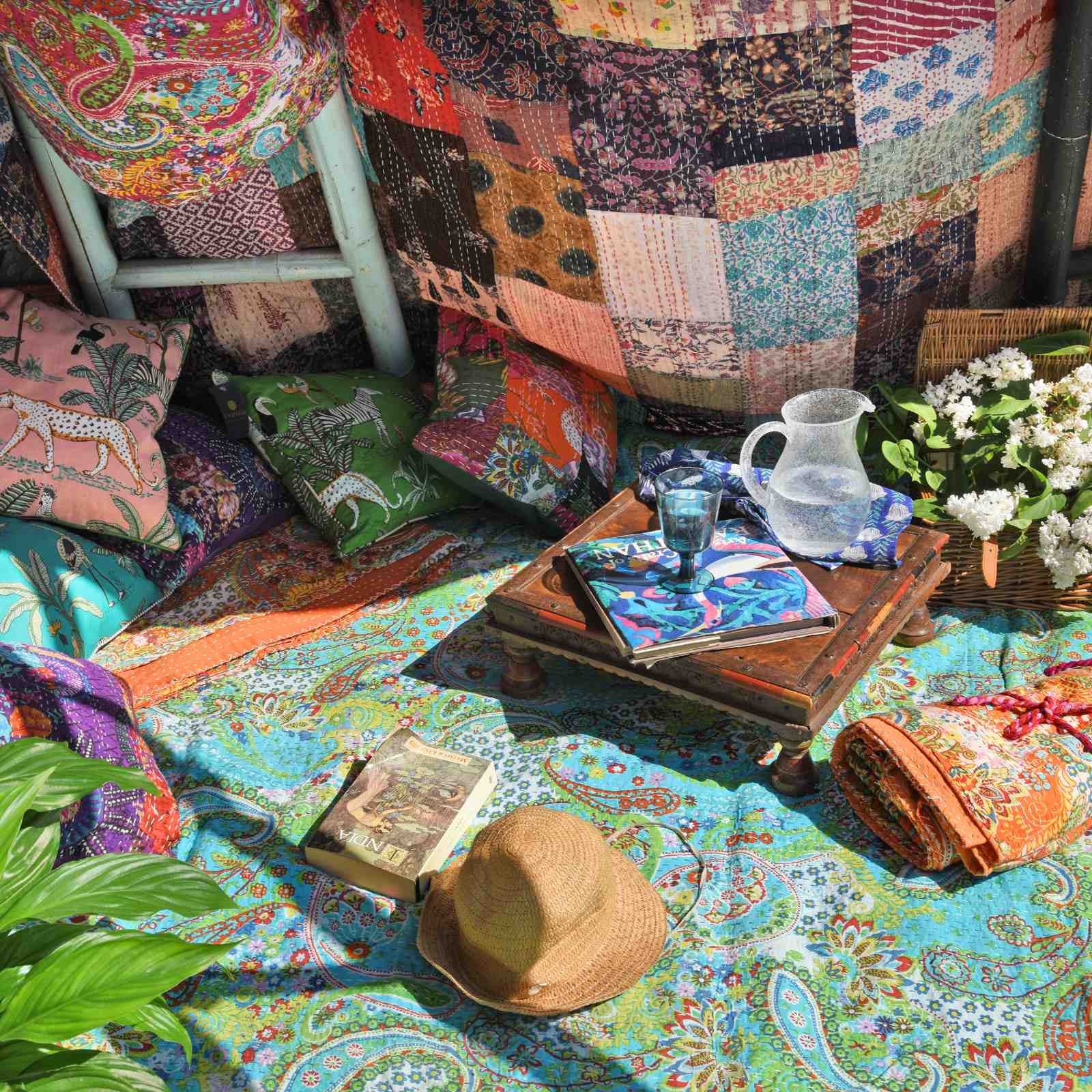Vintage Bengali Kantha Throw - King Size - Ca 1950 - Image 2