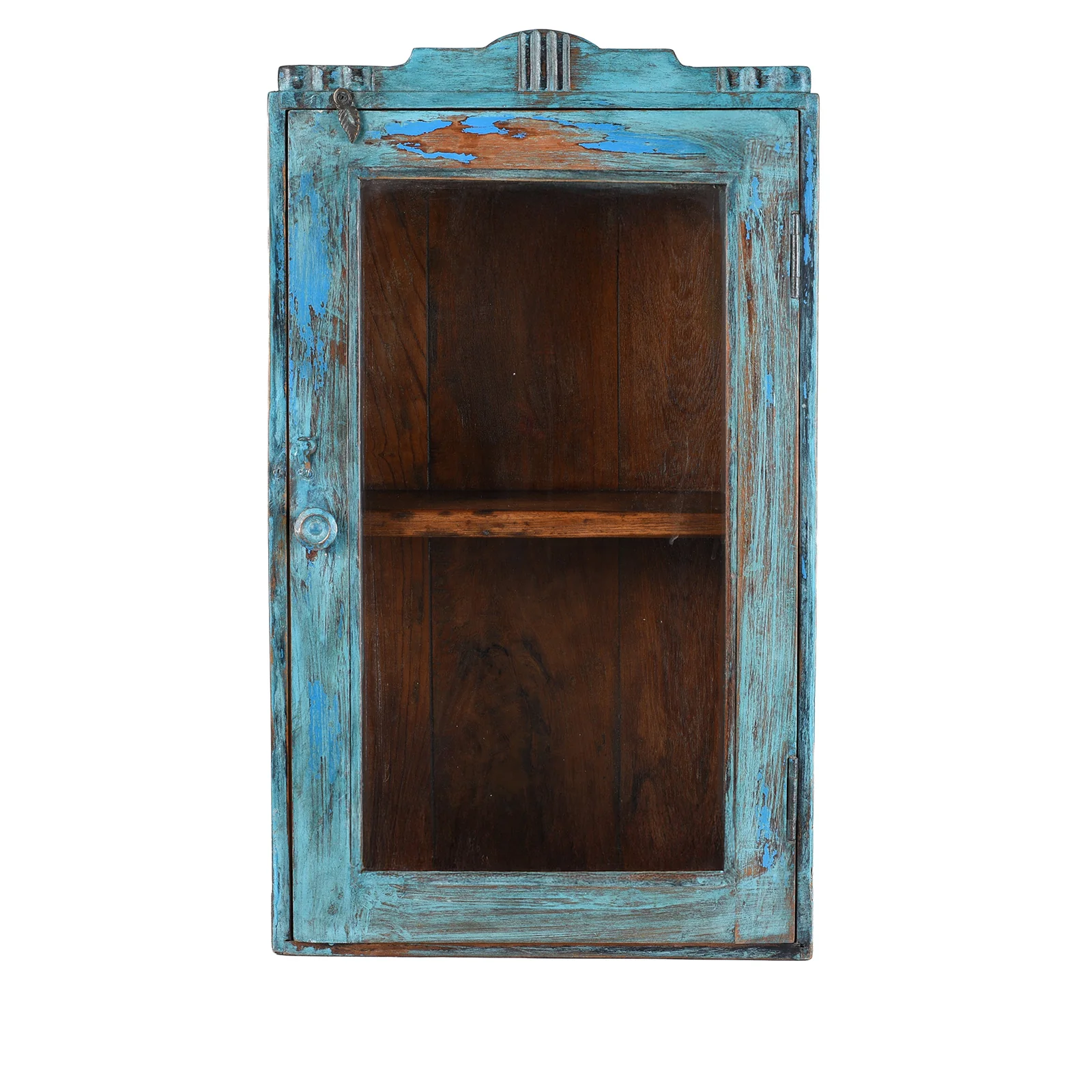 Blue Painted Teak Glazed Wall Cabinet - Ca 1930
