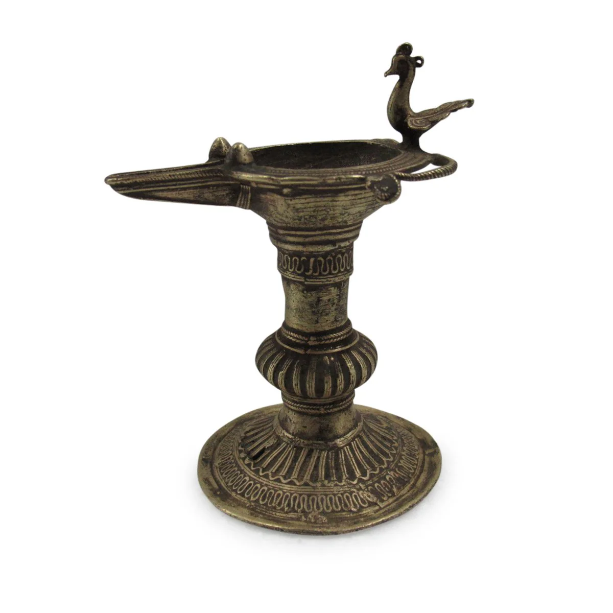Brass Dhokra Work Oil Lamp From Chhattisgarh - Ca 1910