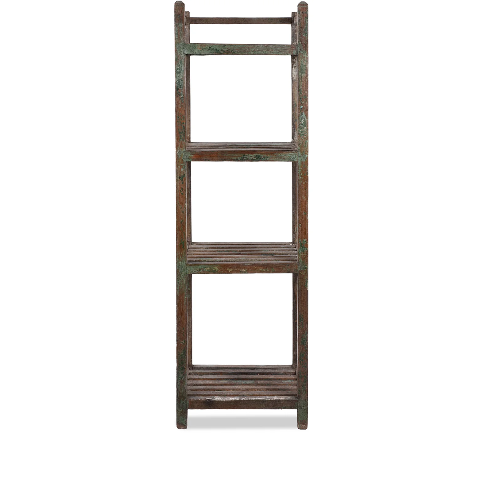 Rustic Painted Slatted Teak Shelf - Ca 1930 - Image 3