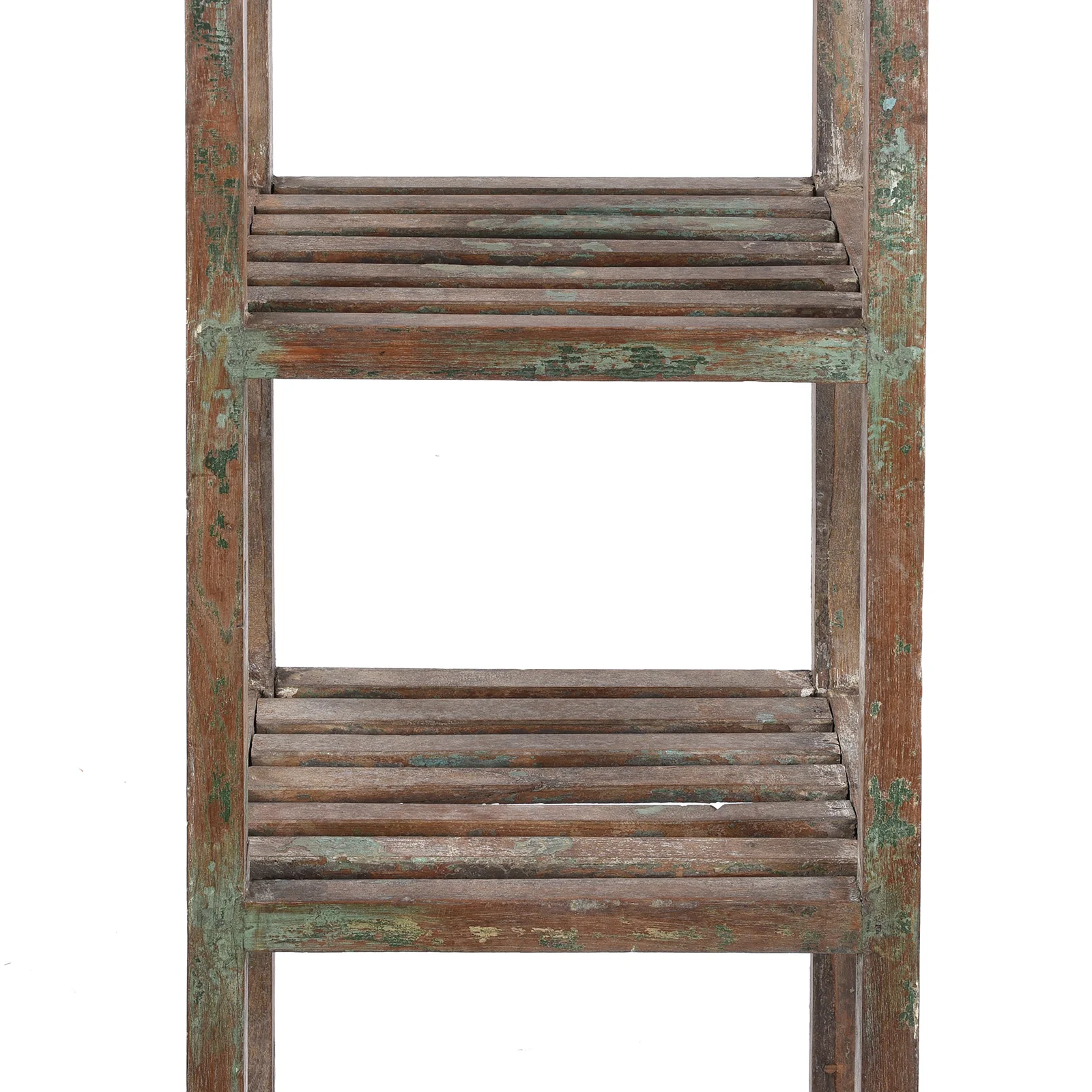 Rustic Painted Slatted Teak Shelf - Ca 1930 - Image 4