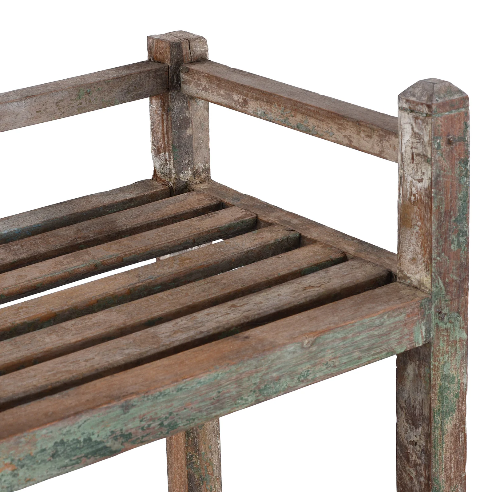 Rustic Painted Slatted Teak Shelf - Ca 1930 - Image 5