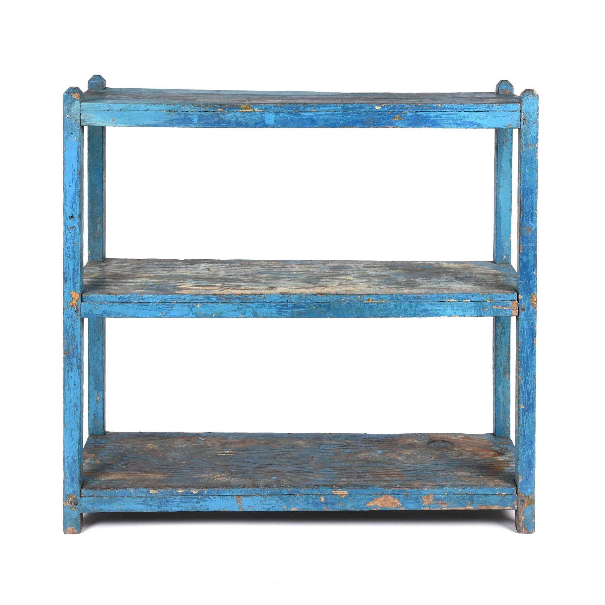 Vintage Indian Shelf With Blue Paint Finish - Ca 1920 - Image 5