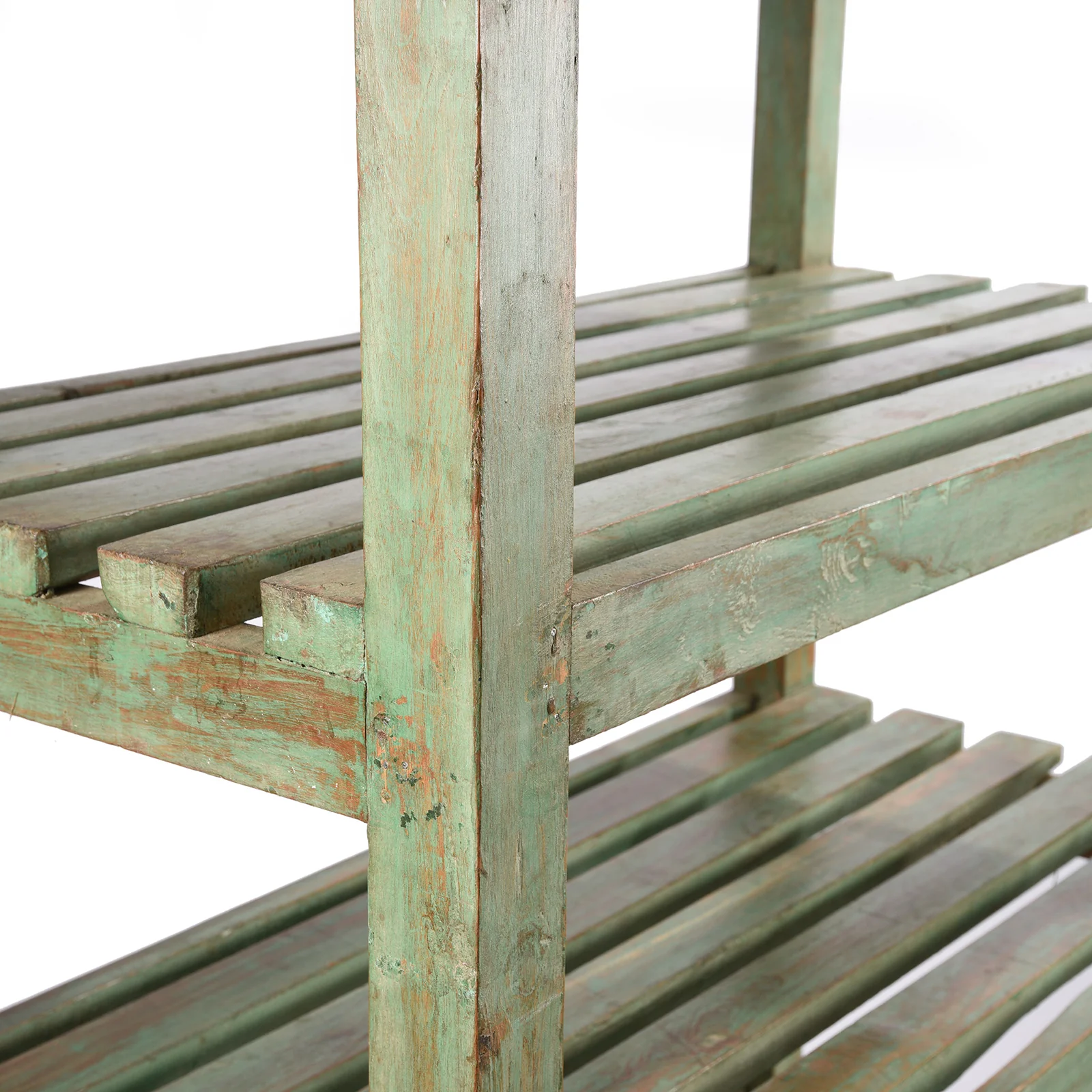 Vintage Painted Green Indian Teak Shelf - Ca 1930 - Image 4