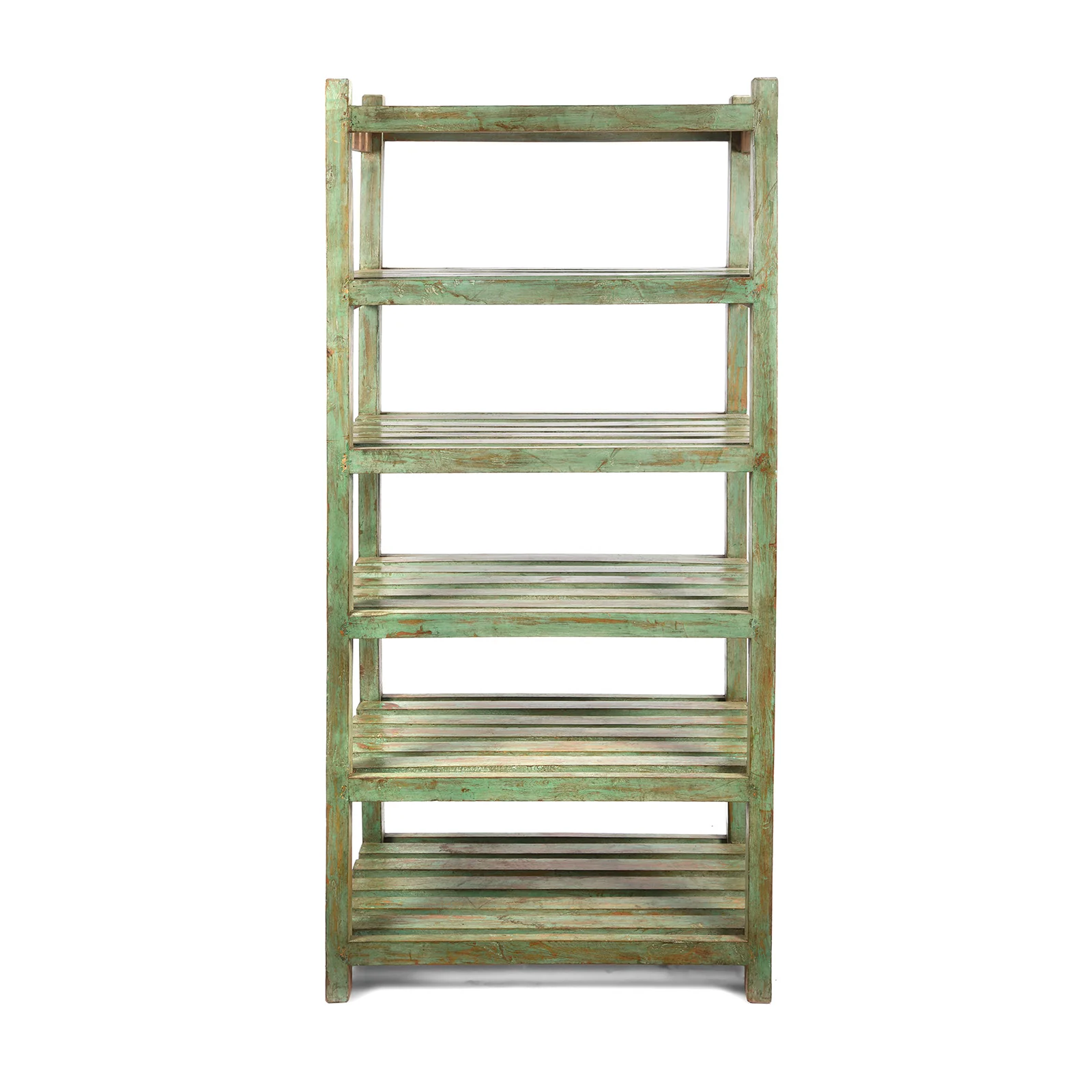 Vintage Painted Green Indian Teak Shelf - Ca 1930 - Image 5