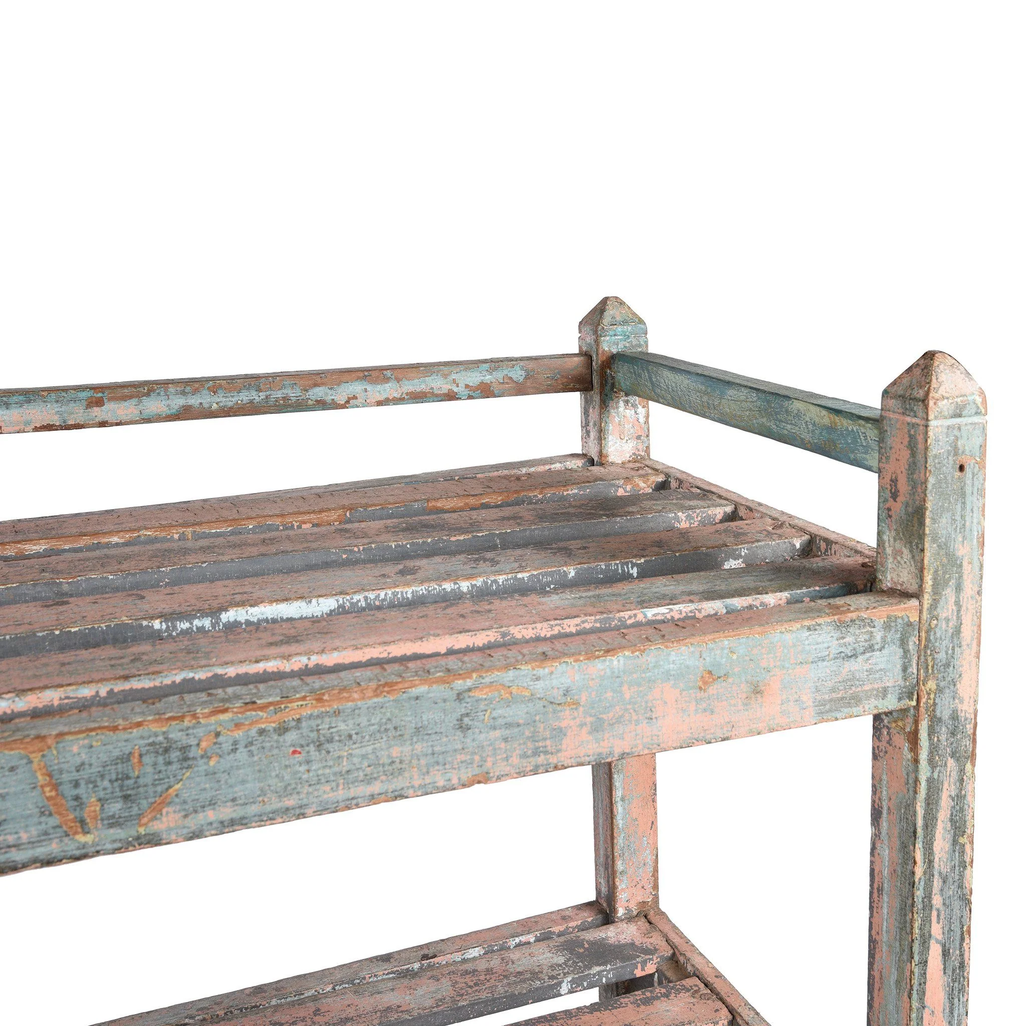 Vintage Painted Indian Teak Slatted Shelf - Ca 1920 - Image 2