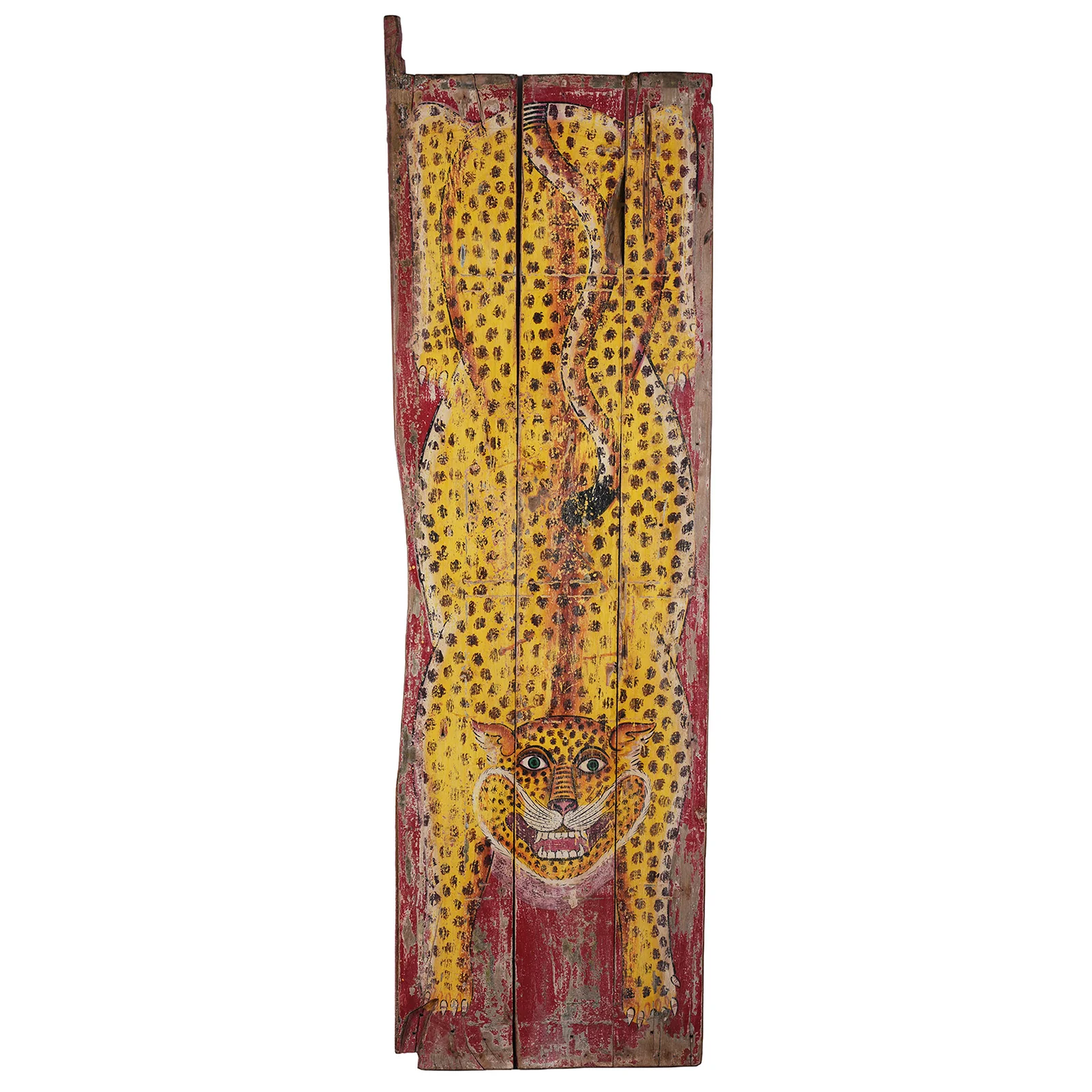 Indian Red Painted Leopard Door Panel