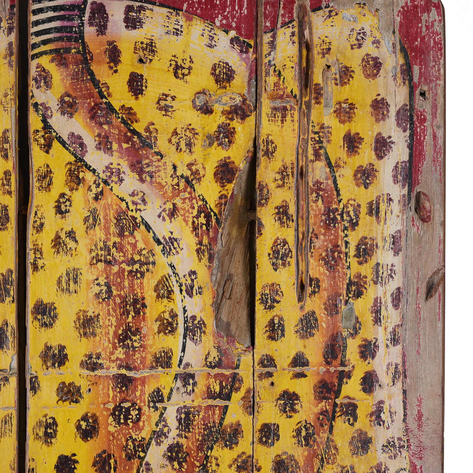 Indian Red Painted Leopard Door Panel - Image 5
