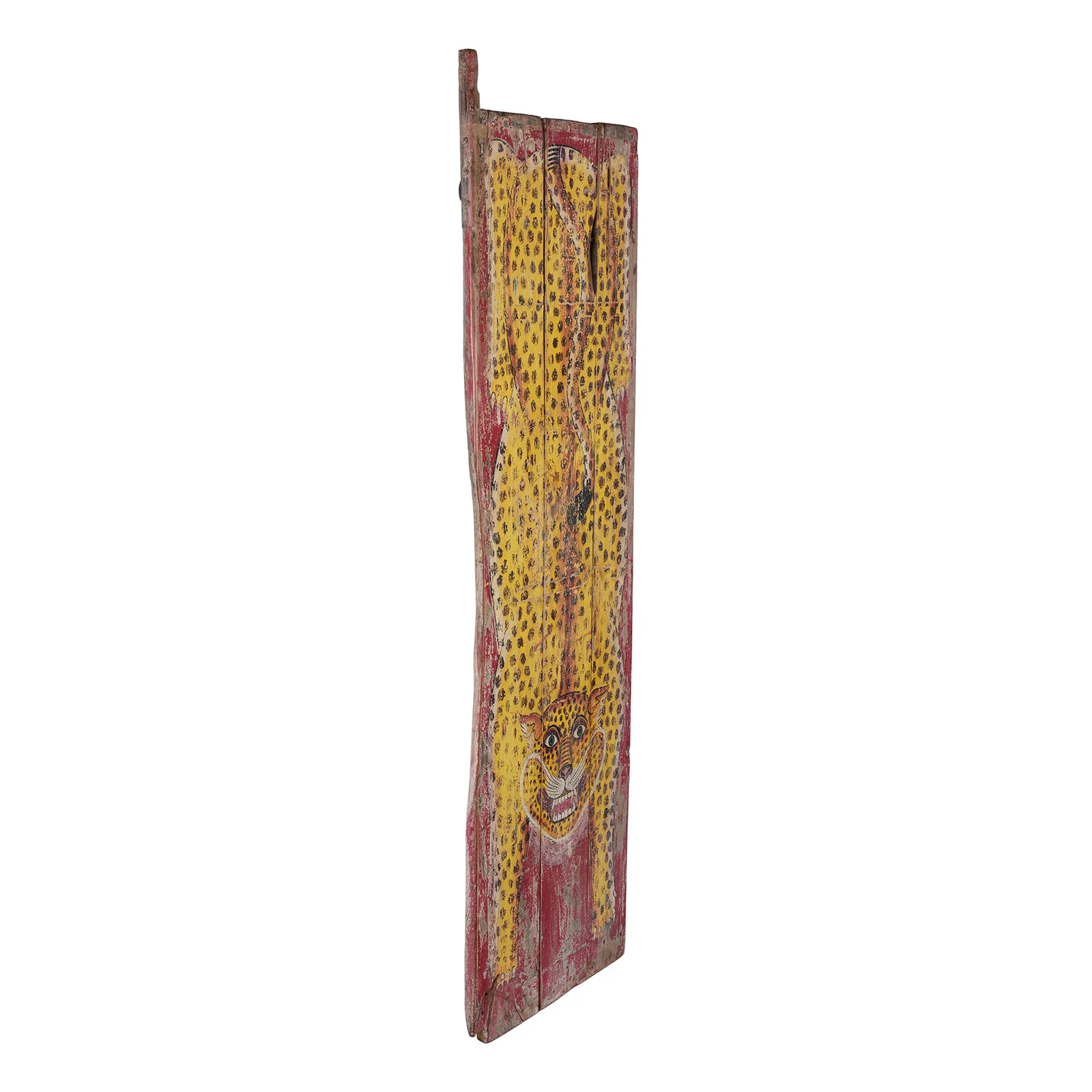 Indian Red Painted Leopard Door Panel - Image 6