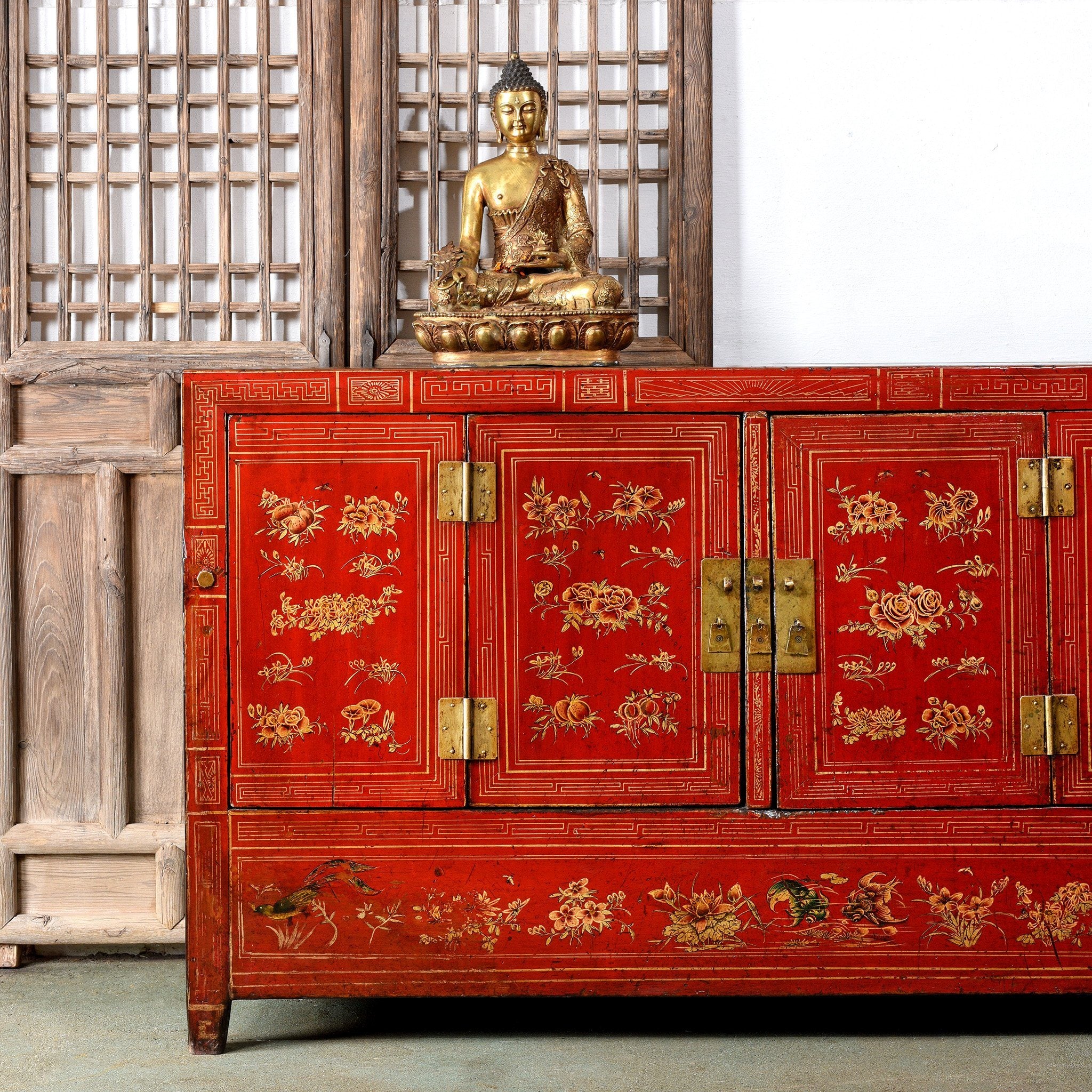 Red Lacquer Chinese Sideboard From Dongbei - Ca 1920 - Image 2
