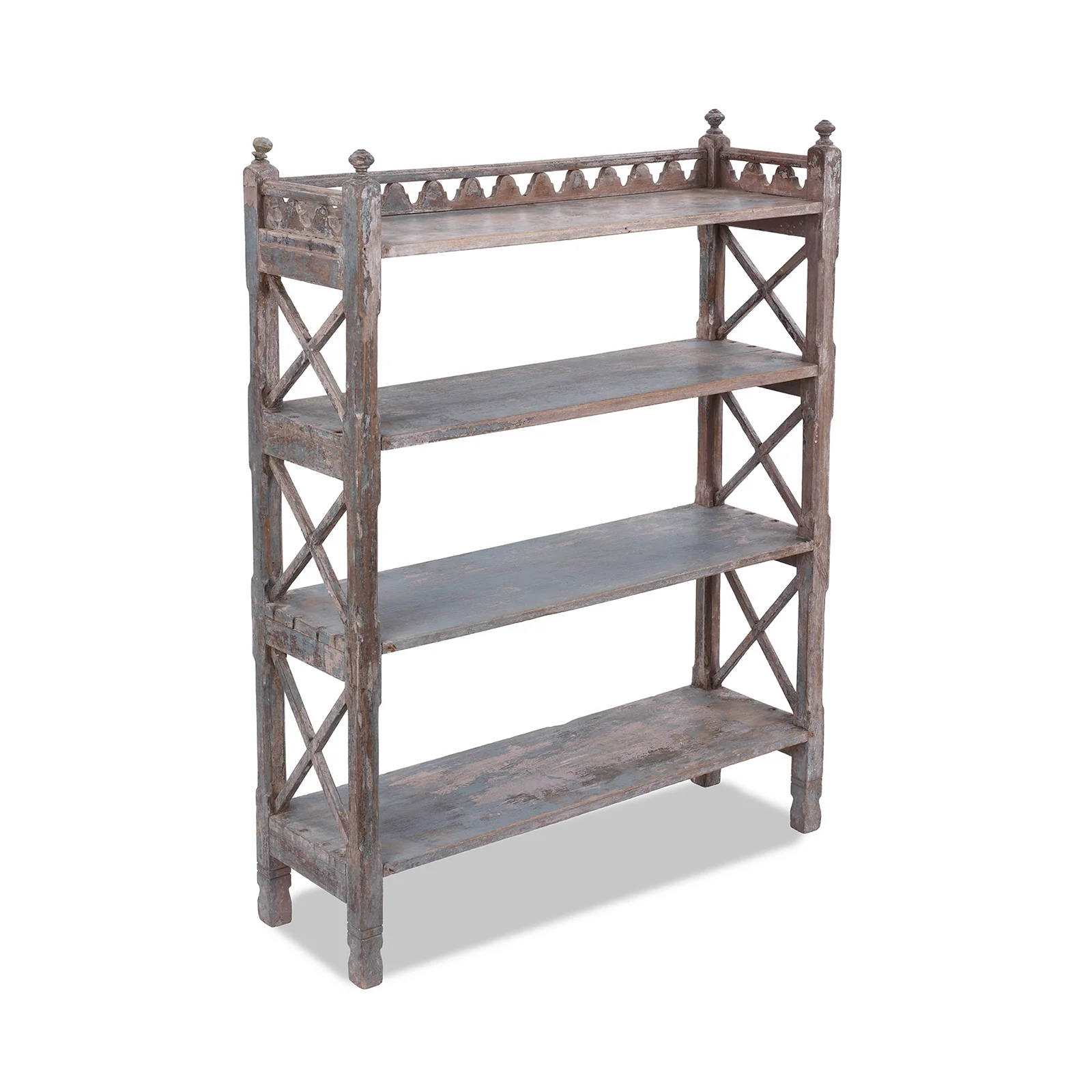 Vintage Rustic Painted Indian Teak Shelf - Ca 1930