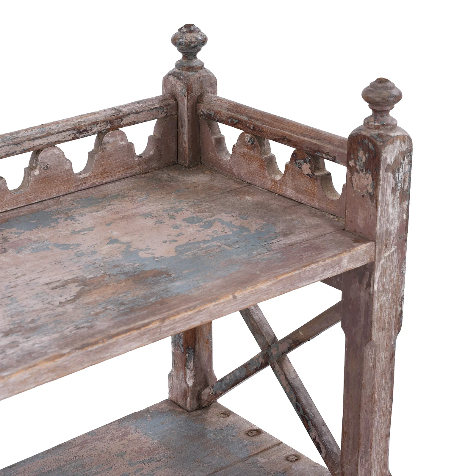 Vintage Rustic Painted Indian Teak Shelf - Ca 1930 - Image 5