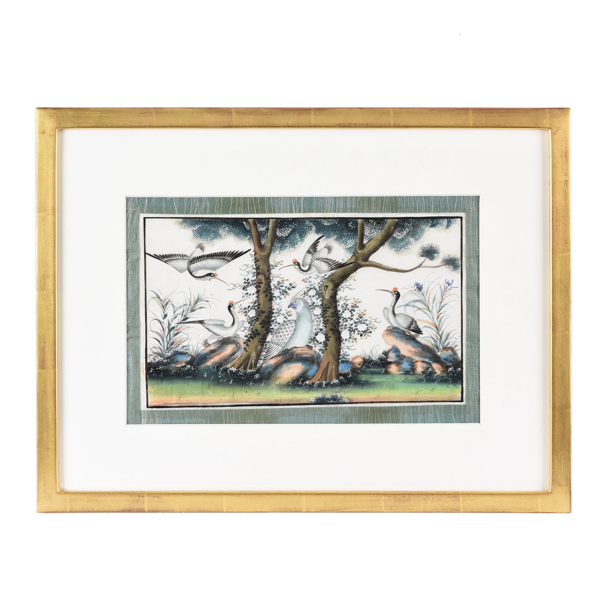 Framed Watercolour Painting of Birds on Pith Paper - 19thC