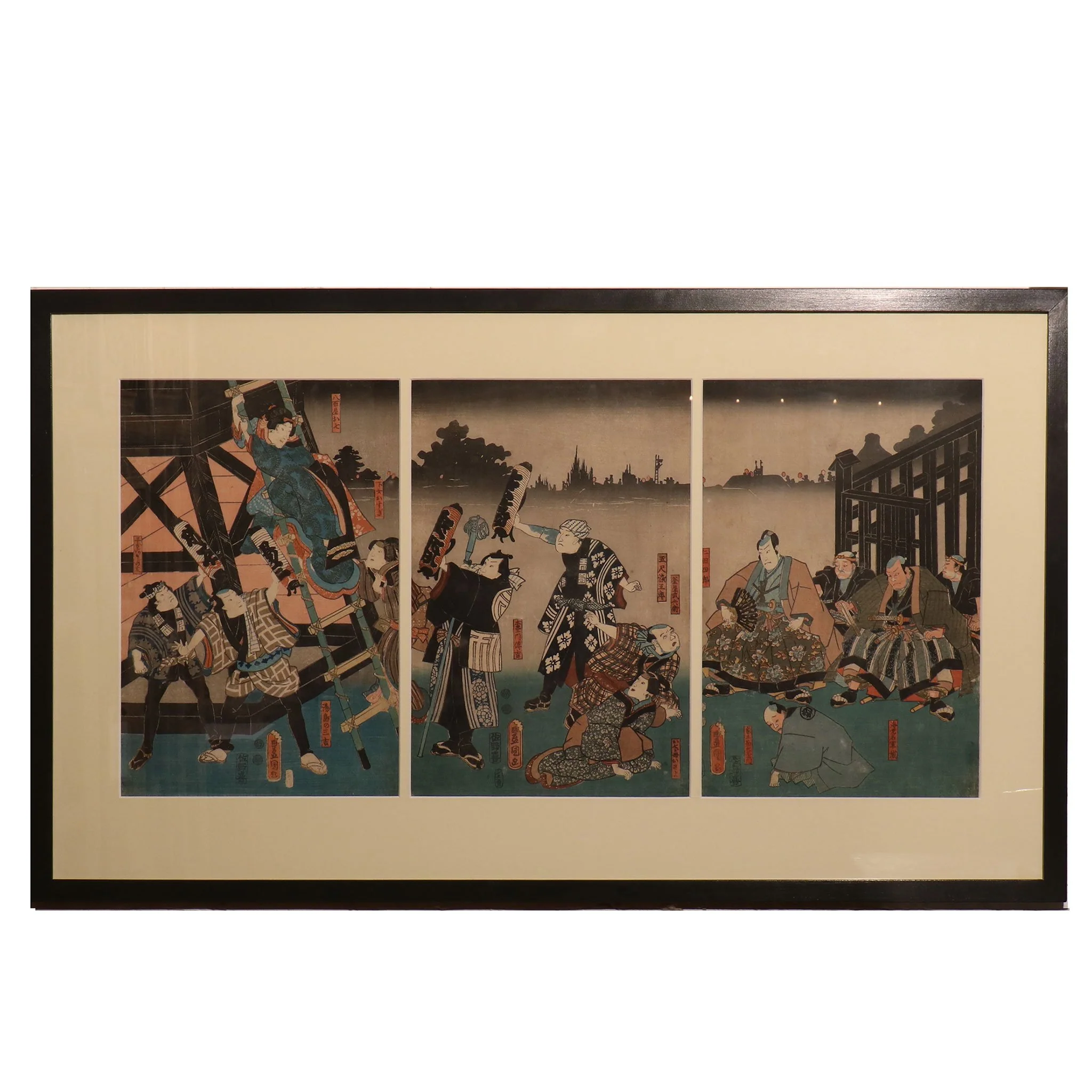 Framed Triptych Woodblock Print by Utagawa Kunisada - Ca 1851