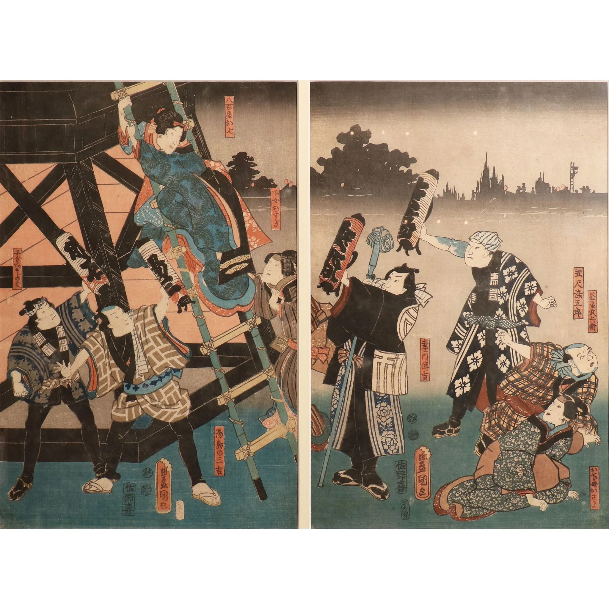 Framed Triptych Woodblock Print by Utagawa Kunisada - Ca 1851 - Image 2