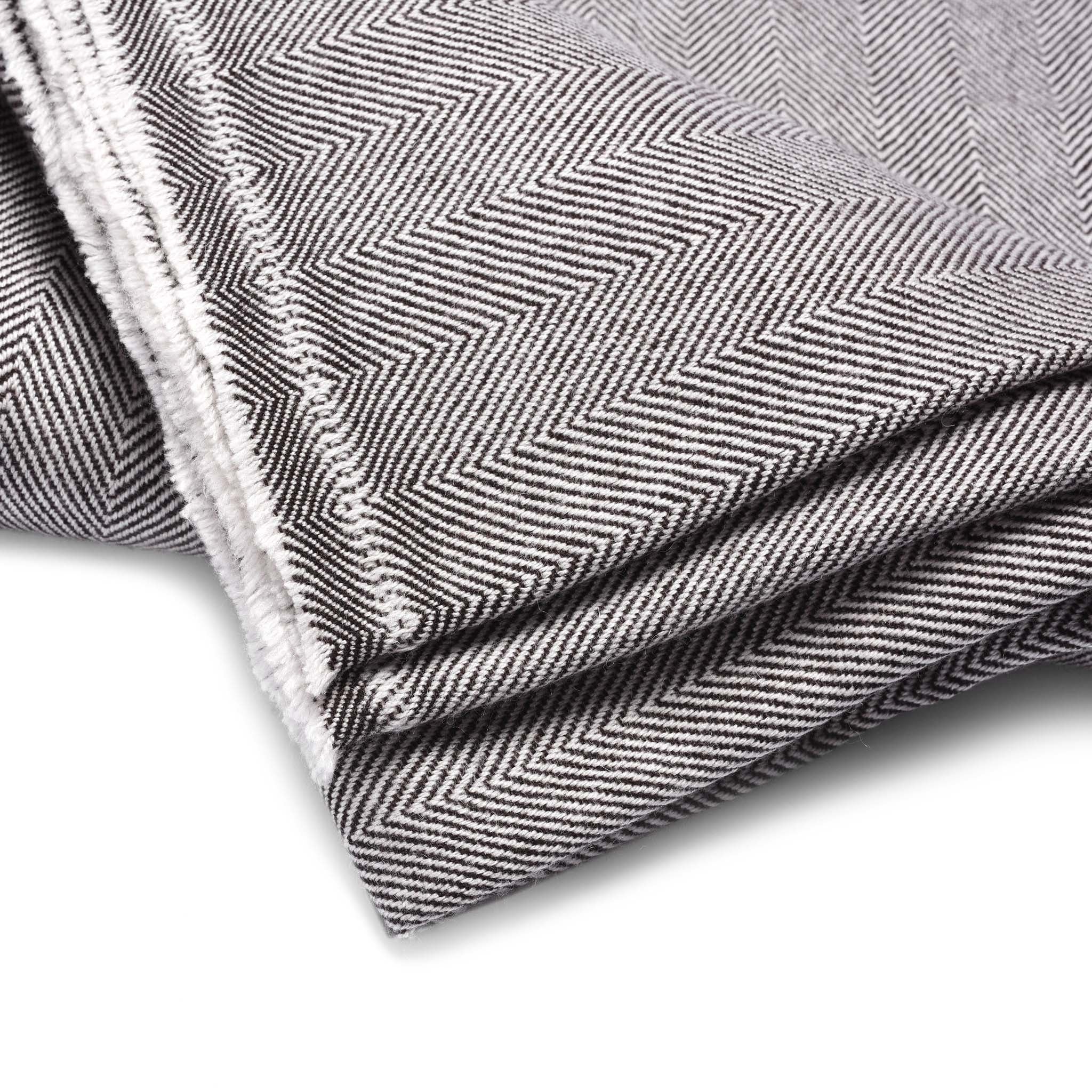 Wool Throw from Kashmir - Herringbone Charcoal - Image 3