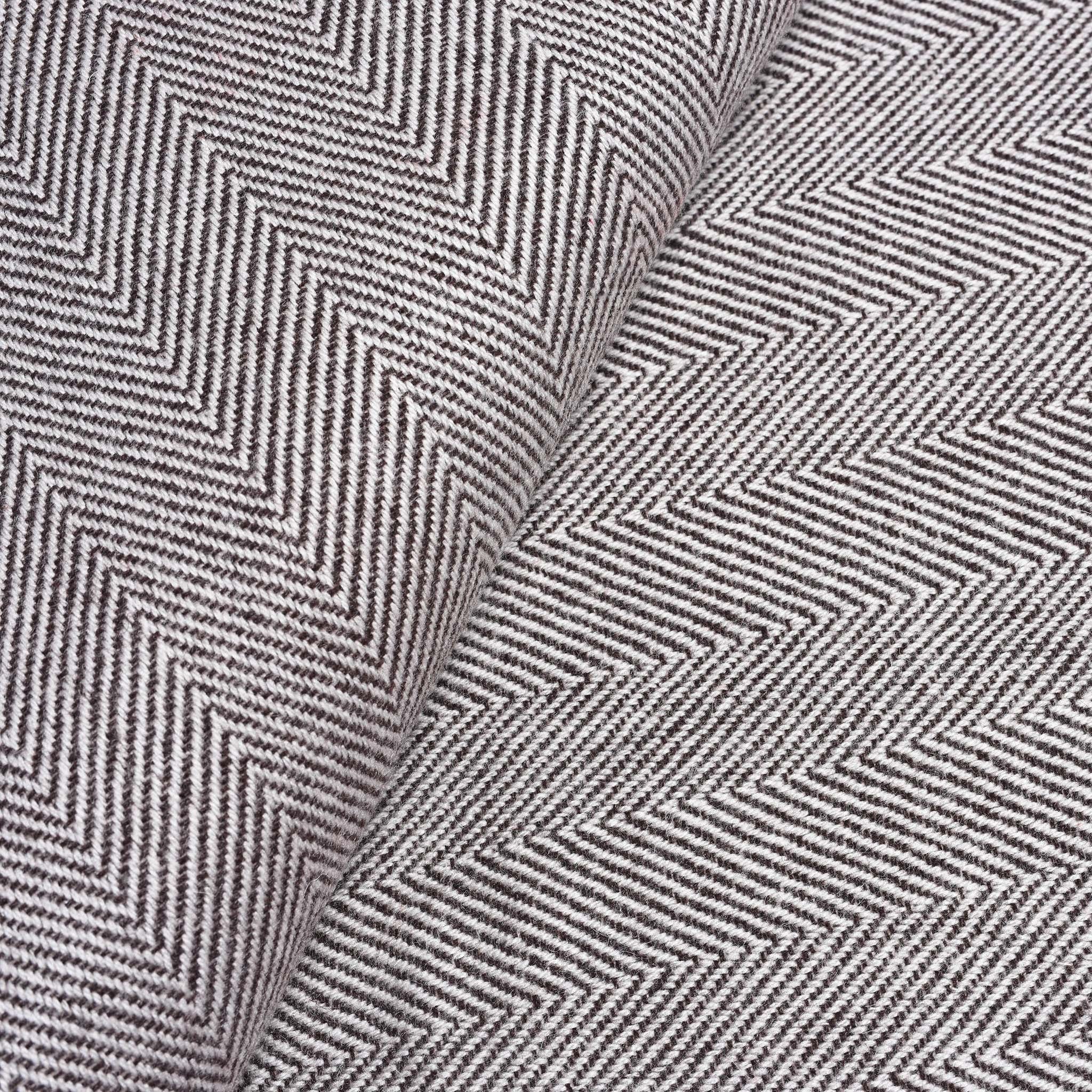 Wool Throw from Kashmir - Herringbone Charcoal - Image 4