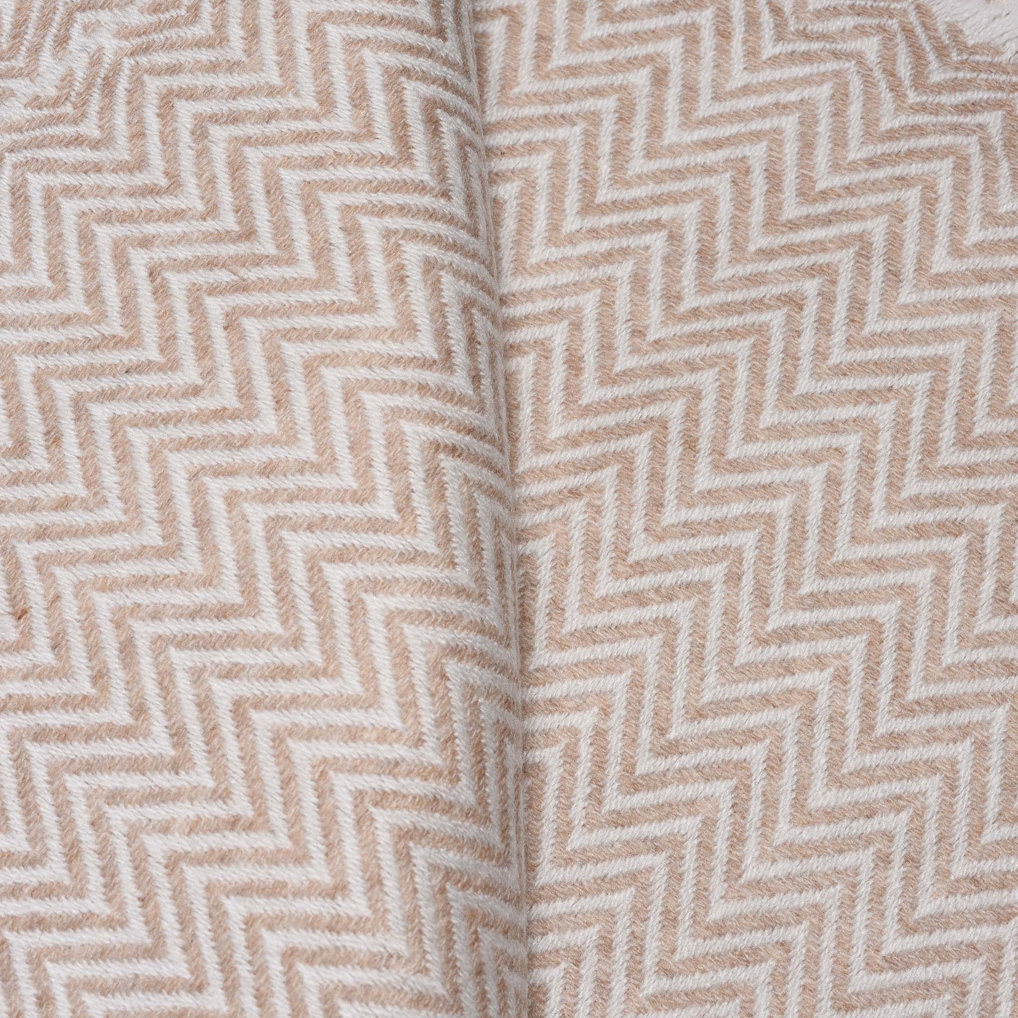 Wool Throw from Kashmir - Zig Zag Cream - Image 2