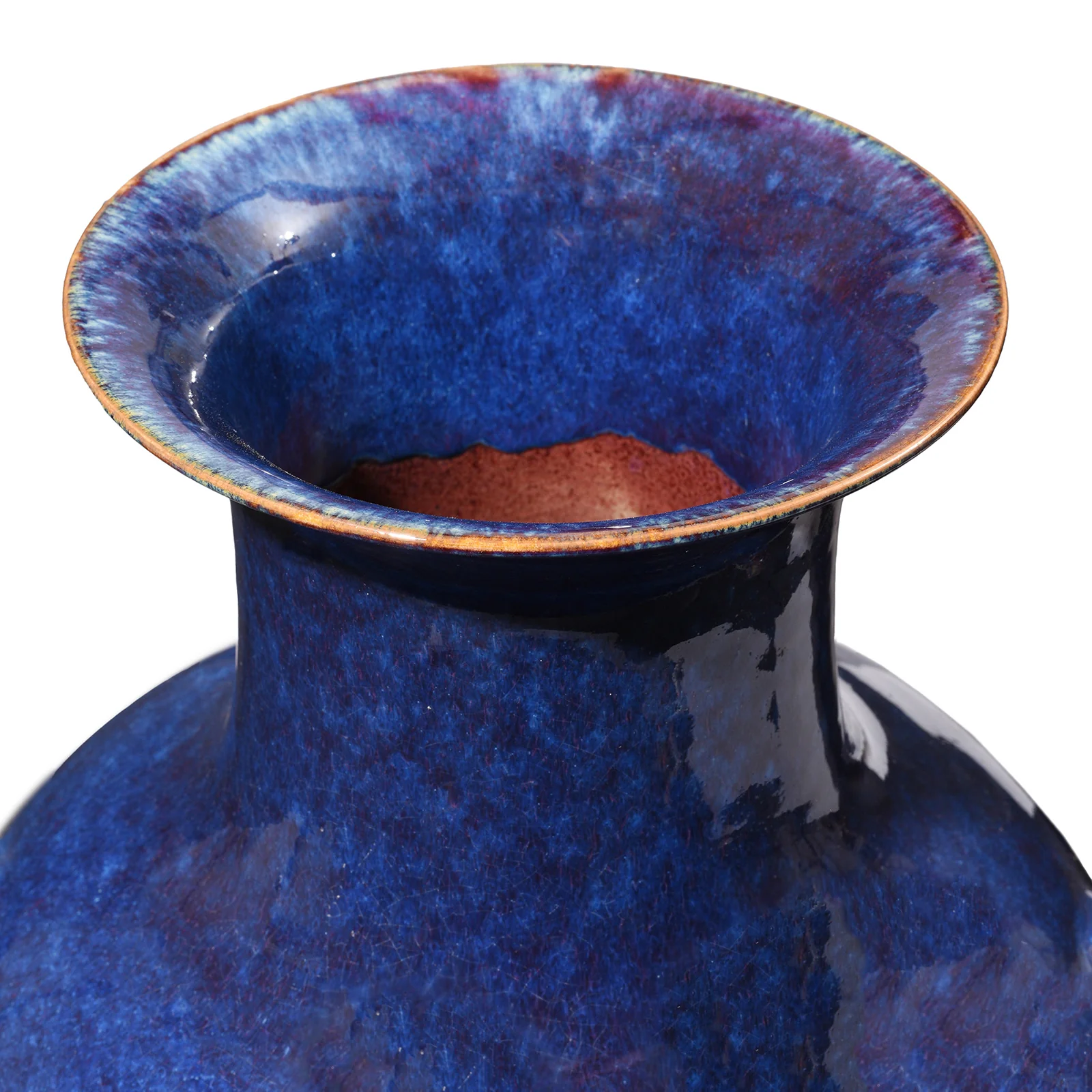 Large Dark Blue Flambe Porcelain Flower Vase - Image 2