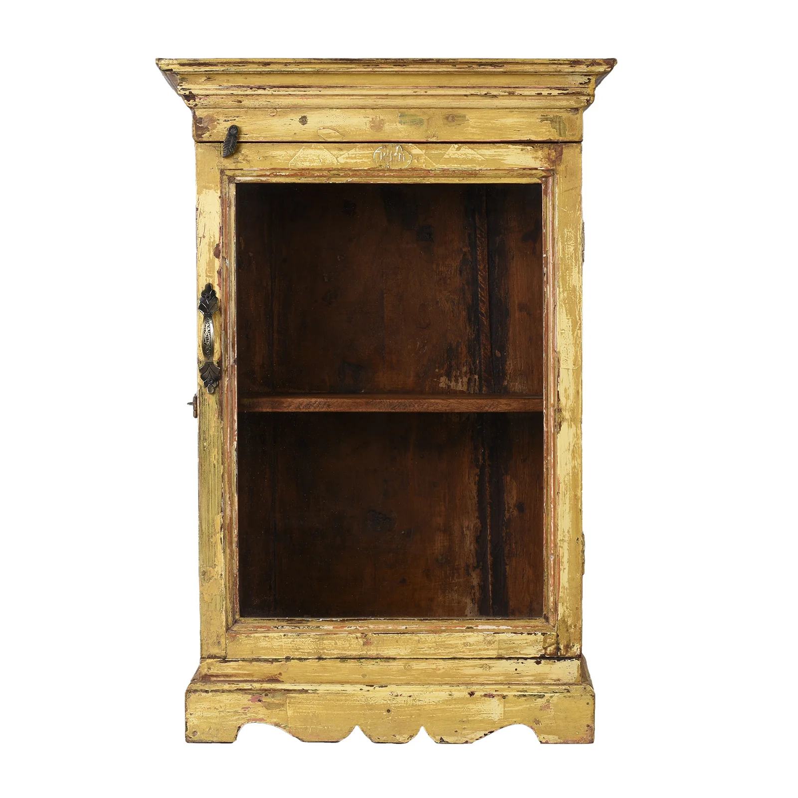 Yellow Painted Indian Wall Cabinet - Ca 1930
